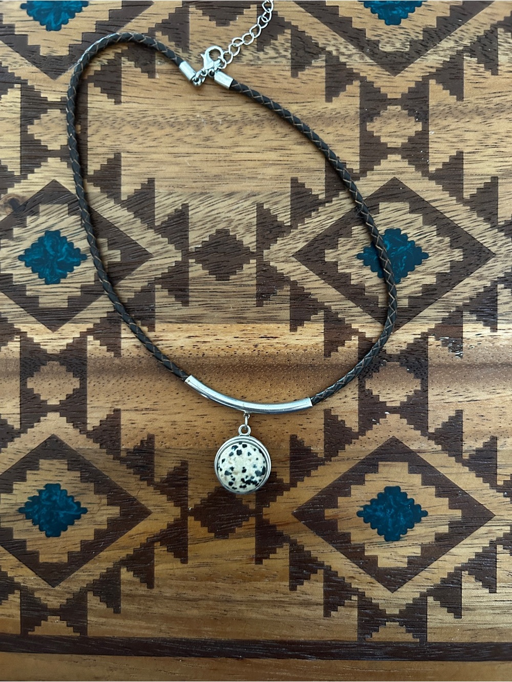 Dalmatian Jasper Pendant Choker Necklace - Brown